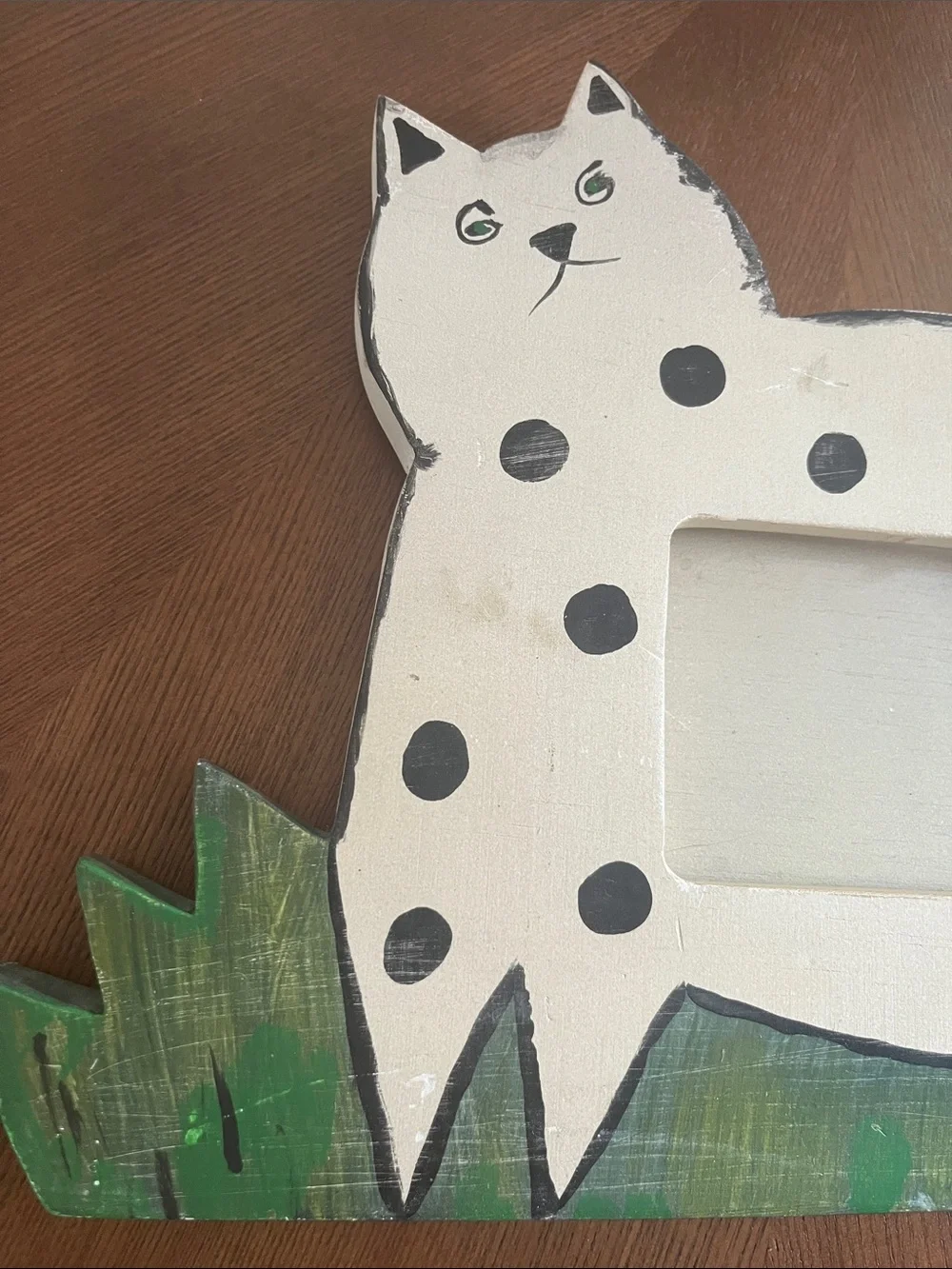 Cat Frame Wooden Hand Painted Primitive Whimsical Arts and Crafts Cat Lovers
